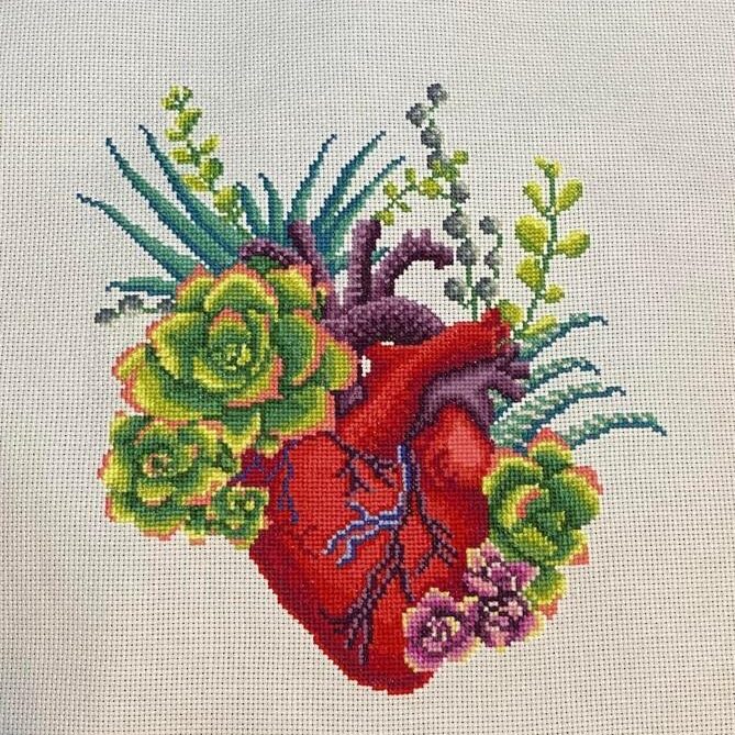 Anatomical heart embroidered hoop art