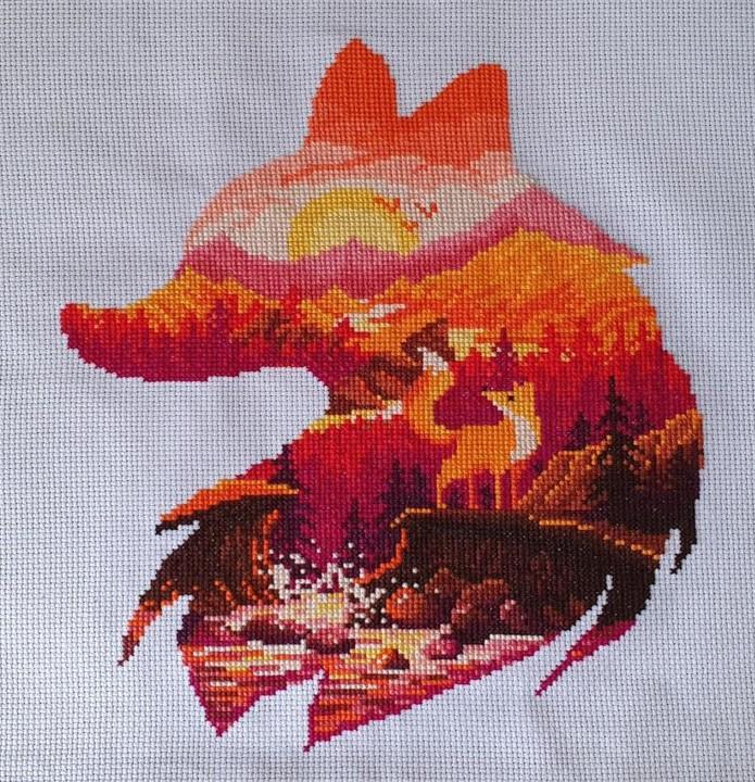 28 Red fox silhouette with landscape cross stitch pattern PDF by Smasterilli