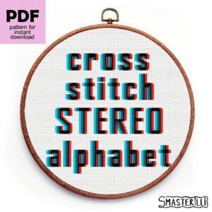 3D stereo alphabet cross stitch pattern PDF by Smasterilli. Noise effect letters like videogame font. Digital cross stitch pattern for instant download. Letters and numbers Patterns for Cross Stitch, Glitch Effect Stitching. #smasterilli #crossstitch #crossstitchpattern #alphabet #crossstitcchfont #stereo #glitchalphabet #3D #retrogame #gamefont