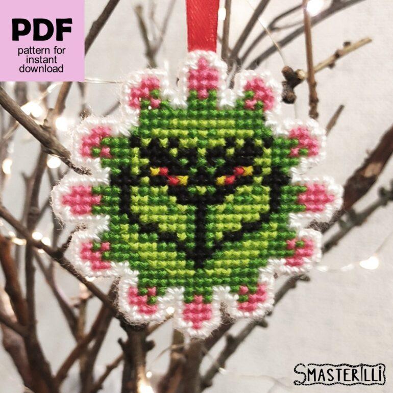 Covid snowflake cross stitch pattern PDF by Smasterilli, funny snowflake pattern and tutorial for plastic canvas. Digital cross stitch pattern for instant download. easy cross stitch for beginners. Christmas handmade crafts. Plastic Canvas Project #smasterilli #crossstitch #crossstitchpattern #wintercrossstitch #christmascrossstitch #plasticcanvas #covidchristmas #covidcraft