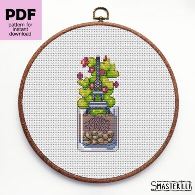 Potted cacti cross stitch pattern with Eiffel tower in the glass. Cute and easy embroidery ornament for beginners by Smasterilli. Digital cross stitch pattern for instant download. easy cross stitch for beginners #smasterilli #crossstitch #crossstitchpattern #cactuscrossstitch #cactuscrossstitch #easycrossstitch #tinycrossstitch #succulentcrossstitch #floralcrossstitch