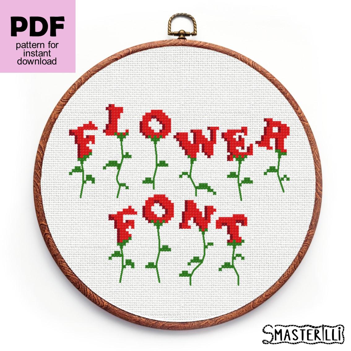 Flower alphabet cross stitch pattern PDF by Smasterilli. Digital cross stitch pattern for instant download. Red flower Letters and numbers Patterns for Cross Stitch.