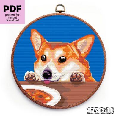 Corgi cross stitch pattern PDF , internet meme dog embroidery design by Smasterilli. Digital cross stitch pattern for instant download. #smasterilli #crossstitch #crossstitchpattern #corgicrossstitch #dogcrossstitch