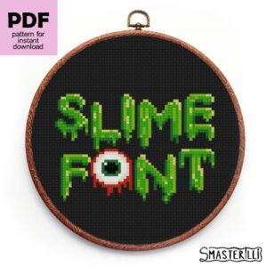 Green slime alphabet cross stitch pattern by Smasterilli.Digital cross stitch pattern for instant download. Halloween handmade crafts #smasterilli #crossstitch #crossstitchpattern #halloweencrossstitch #halloweengift #alphabet #crossstitcchfont #slimefont