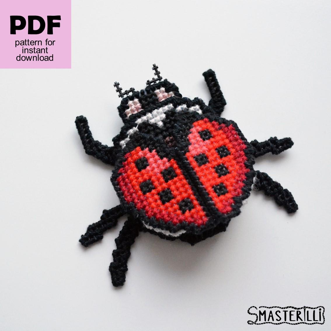 Ladybug cross stitch pattern for plastic canvas PDF , 3D insect with wings pattern and tutorial by Smasterilli. Digital cross stitch pattern for instant download. Plastic Canvas Project