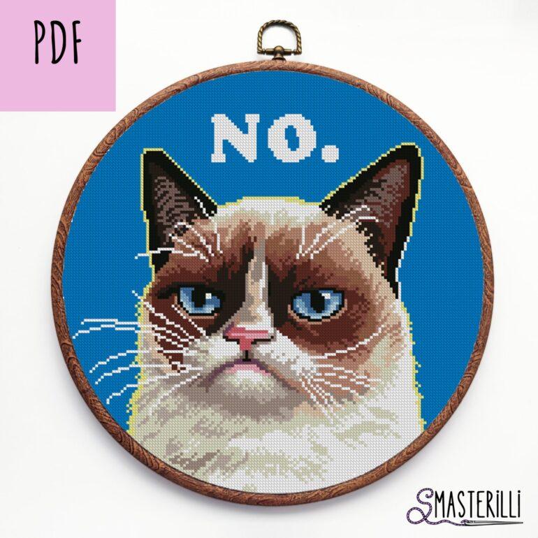 Sad cat cross stitch pattern PDF by Smasterilli . Digital cross stitch pattern for instant download. Cat Lover's Gift idea for handmade craft #smasterilli #crossstitch #crossstitchpattern #catcrossstitch #grumpycat #memecat