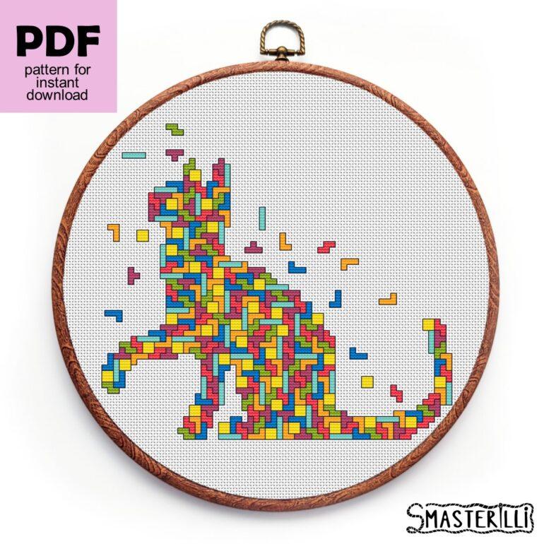 Tetris cat cross stitch pattern PDF , anti stress cross stitch ornament by Smasterilli. Digital cross stitch pattern for instant download. Cat Lover's Gift idea for handmade craft. Cat Lover's Gift idea for handmade craft. Cat Lover's Gift idea for handmade craft #smasterilli #crossstitch #crossstitchpattern #tetris #catcrossstitch #geometriccrossstitch