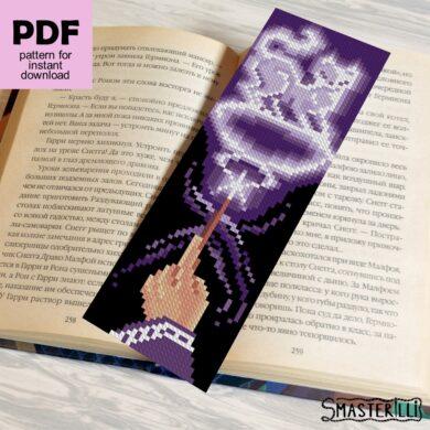Magic cat patronus bookmark cross stitch pattern PDF by Smasterilli. Digital cross stitch pattern for instant download. Cat Lover's Gift idea for handmade craft easy cross stitch for beginners. Book Lover's Craft #smasterilli #crossstitch #crossstitchpattern #bookmarkcrossstitch #catcrossstitch #patronus #catcrossstitch