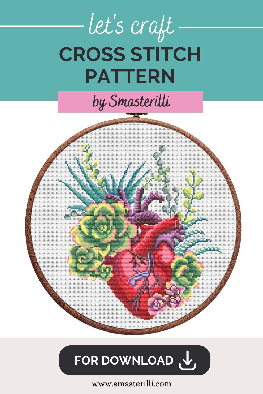 Anatomical Heart Cross Stitch Pattern Human Heart Embroidery