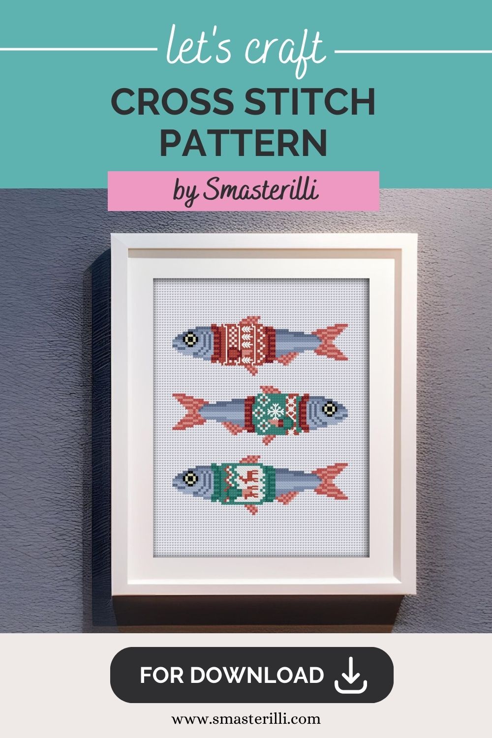 Fishes in Christmas sweaters cross stitch pattern PDF, funny christmas animals embroidery ornament. Digital cross stitch pattern for instant download. easy cross stitch for beginners. Christmas handmade crafts #smasterilli #crossstitch #crossstitchpattern #wintercrossstitch #christmascrossstitch #easycrossstitch #tinycrossstitch #fishcrossstitch