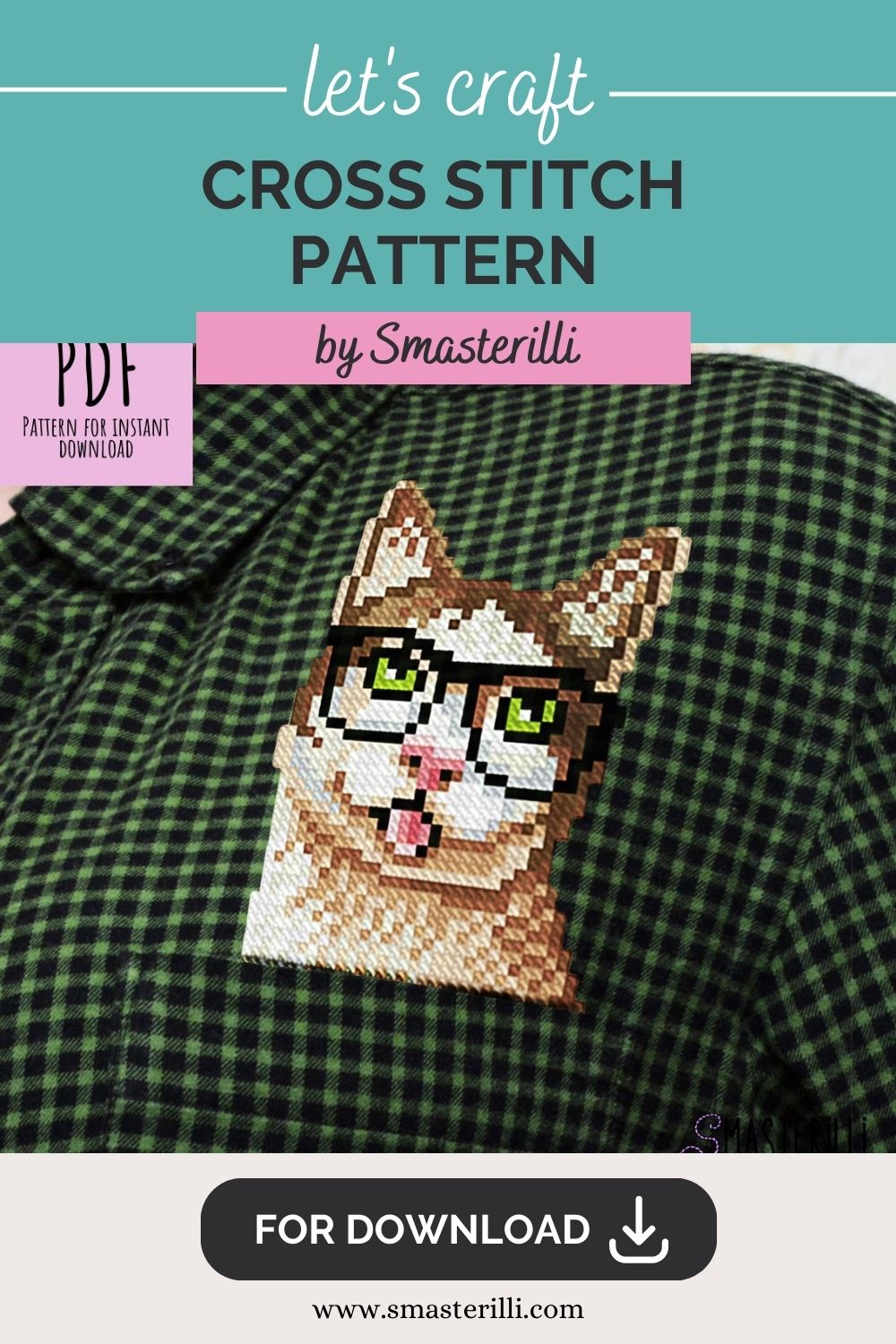 cat with glasses cross stitch pattern PDF for pocket and water soluble canvas by Smasterilli. Digital cross stitch pattern for instant download. easy cross stitch for beginners. Cat Lover's Gift idea for handmade craft #smasterilli #crossstitch #crossstitchpattern #catcrossstitch #easycrossstitch #tinycrossstitch #catwithglasses