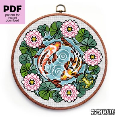 DIY Zen Decor: Koi Fish & Water Lilies Cross Stitch pattern