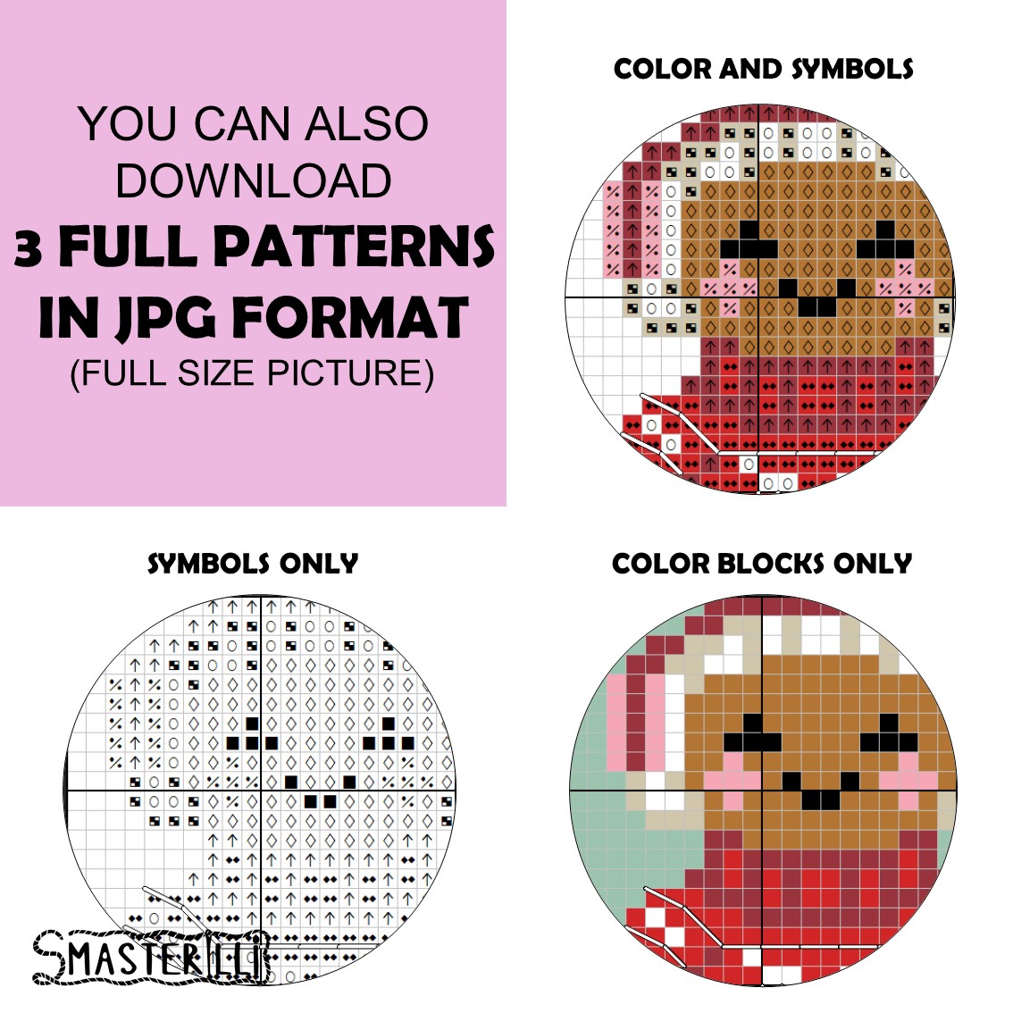 Gingerbread girl: plastic canvas pattern and tutorial for Christmas tree decoration, easy plastic canvas project for beginners, cute DIY gift idea for winter holidays. Digital cross stitch pattern by Smasterilli